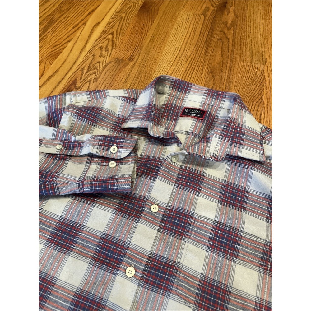 Untuckit Men's Hyland‎ Button Up Shirt Polyester Blend Gray Plaid Size Large